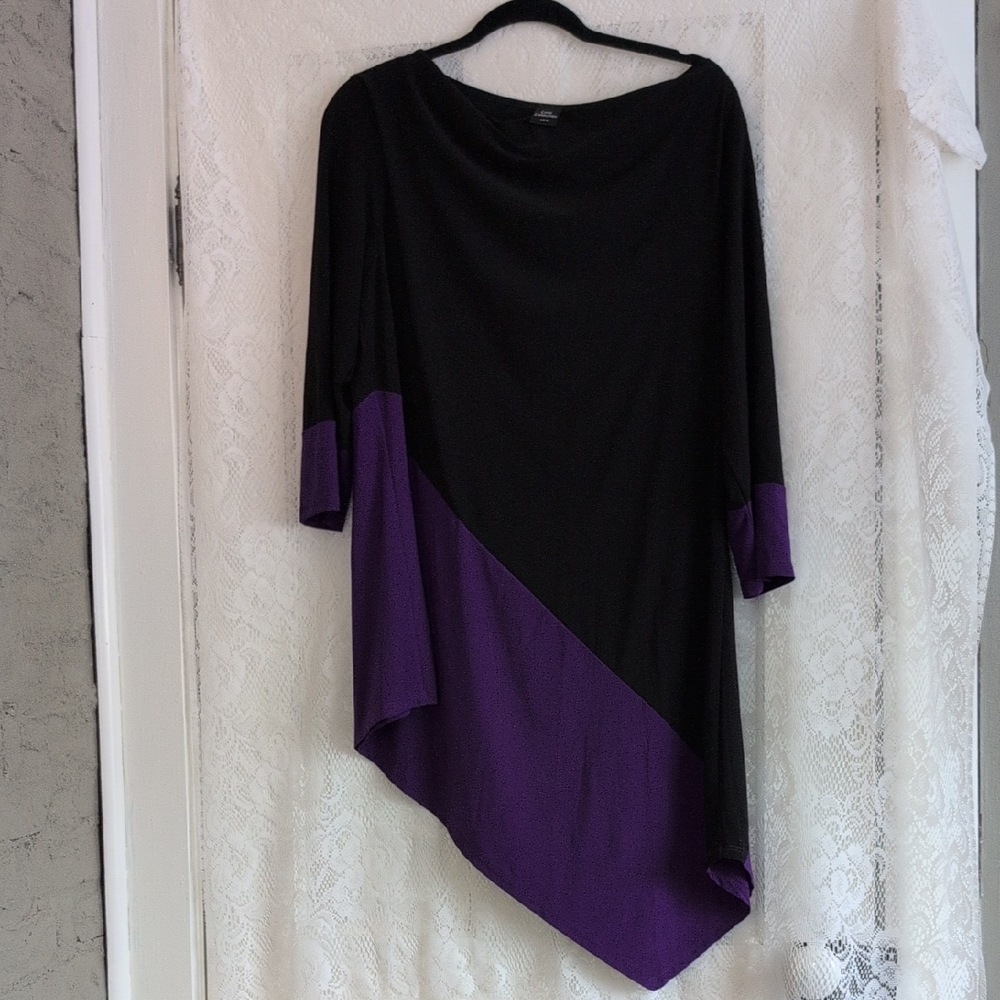 Elegant Black and Purple Long Sleeve Dress